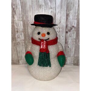 Vintage Lighted Melted Plastic Popcorn Snowman Changing Colors Merry Christmas